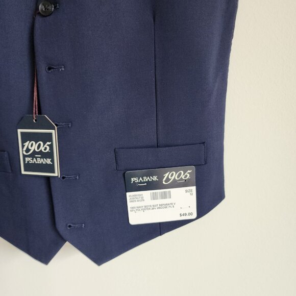 Size 12 Boys Vest Navy Blue Wedding Ringbearer Jos A Bank Kids Polyester Nwt New - Picture 9 of 17